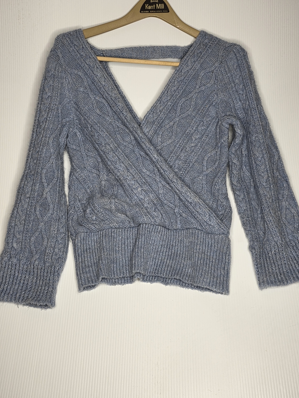 Maeve Anthropologie Blue Cozy Cable Knit Surplice Sweater